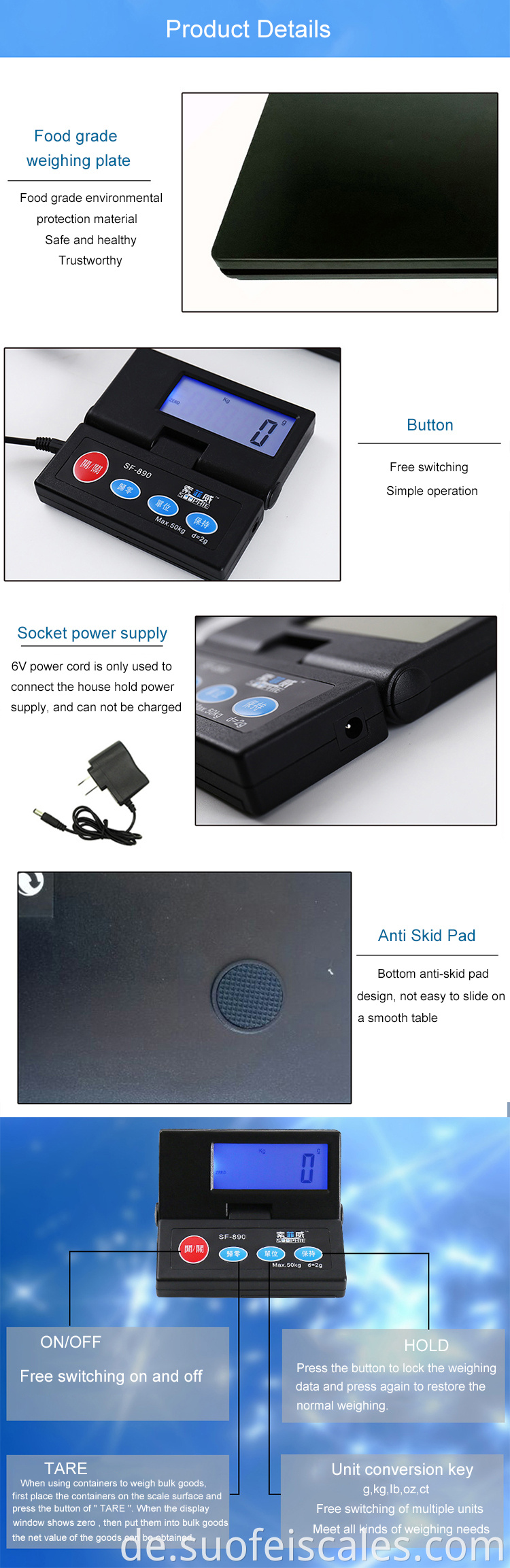 sf-890 50kg electronic postal weighing scale weight machine